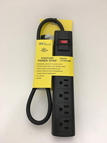 AVBcable LTS-6CXBB 6 Outlet Power Strip with a Right Angle Plug, Black