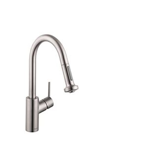 hansgrohe talis s² stainless steel bar kitchen faucet, kitchen faucets with pull down sprayer, faucet for kitchen sink, magnetic docking spray head, stainless steel optic 04286800, 1.75