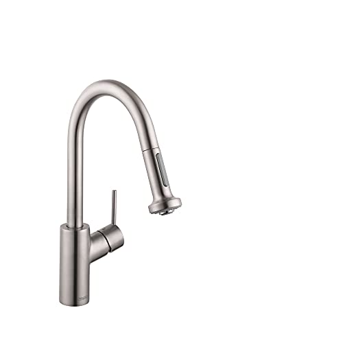 hansgrohe Talis S² Stainless Steel Bar Kitchen Faucet, Kitchen Faucets with Pull Down Sprayer, Faucet for Kitchen Sink, Magnetic Docking Spray Head, Stainless Steel Optic 04286800, 1.75