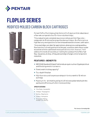 Pentair Pentek FloPlus-10BB Big Blue Carbon Water Filter, 10-Inch, Whole House Modified Molded Carbon Block Replacement Cartridge, 10" x 4.5", 0.5 Micron