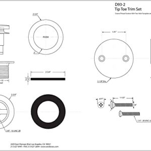 Westbrass D93-2-62 1-1/2" Tip-Toe Bathtub Drain Plug Trim Set with Two-Hole Overflow Faceplate, Matte Black