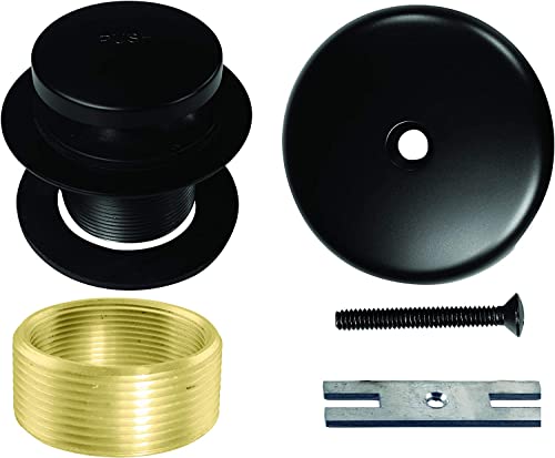 Westbrass D931K-62 1-3/8" Fine Thread Tip-Toe Bathtub Drain Plug Trim Set with One-Hole Overflow Faceplate and 1-1/2" Adapter Bushing, Matte Black