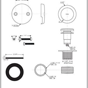 Westbrass Fine or Coarse Thread Replacement Tip-Toe Strainer Drain with 2-Hole Faceplate, Matte Black, D93K-62