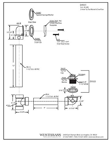 Westbrass Tip-Toe Sch. 40 ABS Bath Waste with Two-Hole Elbow, Matte Black, D4931-62