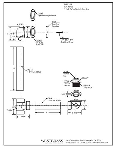 Westbrass Tip-Toe Sch. 40 PVC Bath Waste with One-Hole Elbow, Matte Black, D49321-62