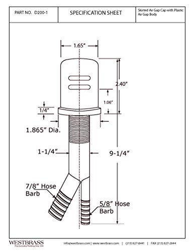 Westbrass D200-1-20 1-3/4" x 2-3/4" Solid Brass Air Gap Cap Kit, Skirted, Stainless Steel