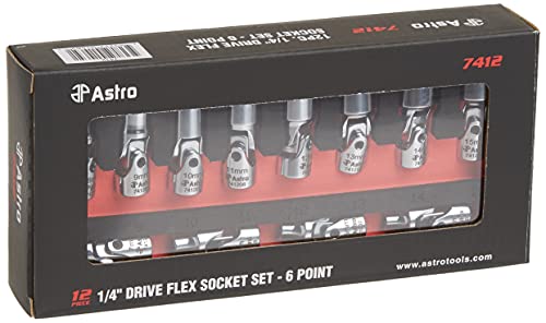 Astro Pneumatic Tool 7412 12-Piece 1/4" Drive Flex Socket Set - 6 Point - Metric