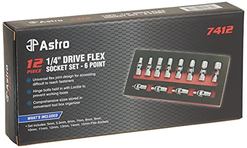 Astro Pneumatic Tool 7412 12-Piece 1/4" Drive Flex Socket Set - 6 Point - Metric