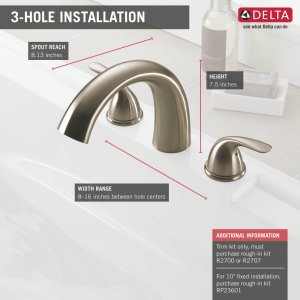 Delta Faucet Classic 2-Handle Widespread Roman Tub Faucet, Brushed Nickel Tub Faucet, Roman Bathtub Faucet, Delta Roman Tub Faucet, Tub Filler, Stainless T2705-SS (Valve Not Included)