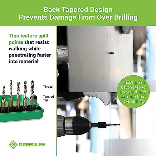 Greenlee DTAPKIT Drill/Tap Kit for Metal, One-Step Drilling, Tapping, and Deburring/Countersinking Set with Quick Change Adaptor