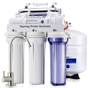 ispring rcc7u 75gpd 6-stage under sink reverse osmosis ro drinking water filtration system and ultimate water softener with uv ultraviolet filter
