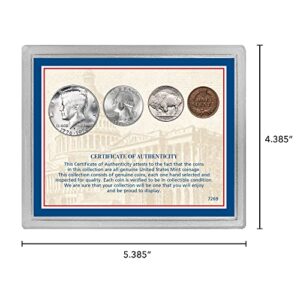 USA Four Most Famous Coins, Genuine Coin Set, Buffalo Nickel, Indian Head Cent, Bicentennial Half Dollar and Quarter, Certificate of Authenticity – American Coin Treasures