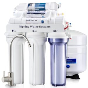 ispring rcc7d ro/di system, 6-stage reverse osmosis de-ionization water filter system, 75 gpd ro/di water system for aquarium and water softener with di water filter