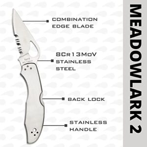 Spyderco Byrd Meadowlark 2 Knife with 2.90" Steel Blade and Durable Stainless Steel Handle - CombinationEdge - BY04PS2