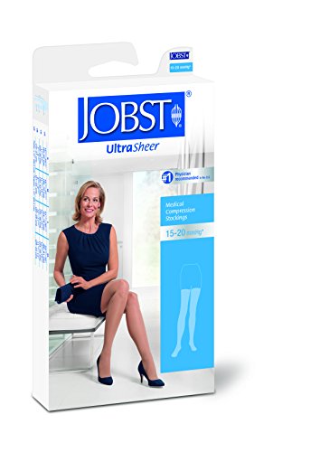 JOBST UltraSheer Thigh High with Lace Silicone Top Band, 15-20 mmHg Compression Stockings, Closed Toe, Medium, Classic Black