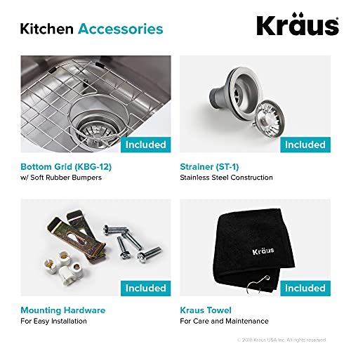 Kraus KBU12 23 inch Undermount Single Bowl 16 gauge Stainless Steel Kitchen Sink