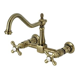 kingston brass heritage 8-inch centerset wall mount kitchen faucet, antique brass