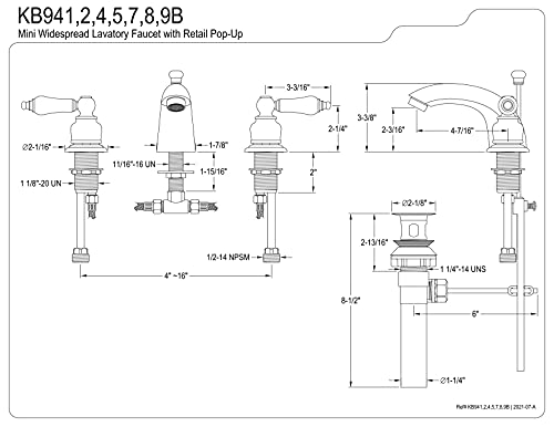 Kingston Brass KB948B Victorian Mini Spread Lavatory Faucet, Brushed Nickel, 4.5 x 3.5 x 2.06