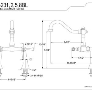 Kingston Brass KS3231BL Restoration Clawfoot Tub Faucet, 8-1/2", Polished Chrome