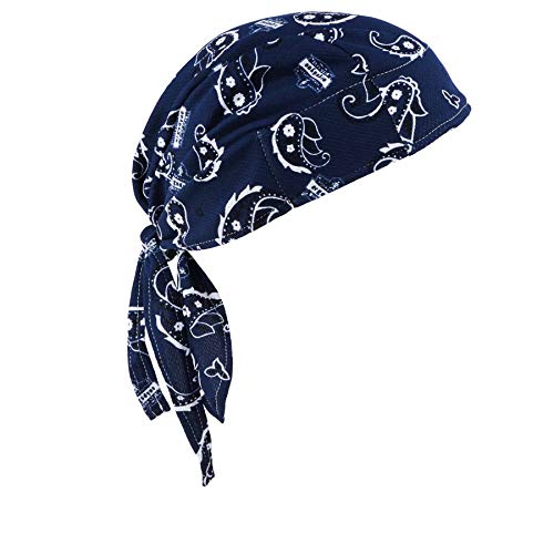 Ergodyne - 12480 Chill Its 6615 Dew Rag, Lined with Terry Cloth Sweatband, Sweat Wicking, Navy Western