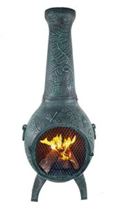 the blue rooster dragonfly cast aluminum chiminea in antique green