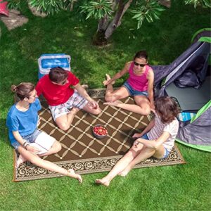 stylish camping 116097 6-feet by 9-feet reversible mat, plastic straw rug, large floor mat for outdoors, rv, patio, backyard, picnic, beach, camping (brown/beige)