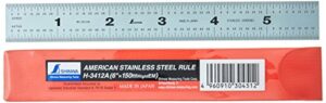 shinwa h-3412a 6" 150 mm rigid english metric zero glare satin chrome stainless steel e/m machinist engineer ruler/rule with graduations in 1/64, 1/32, mm and .5 mm