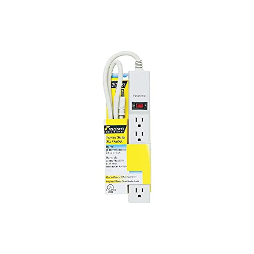 Fellowes 99000 6 Outlet Power Strip, 4-Ft Long Cord, 15 amp, Platinum