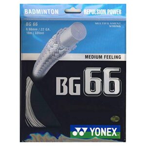 yonex bg 66 (.66) badminton string set (silver gray)
