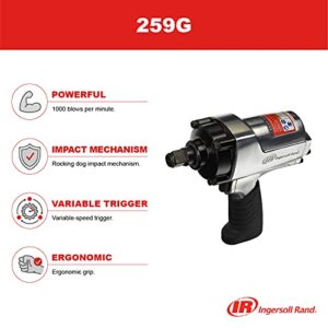 Ingersoll Rand 259G Edge Series 3/4" Drive Air Impact Wrench, 1050 ft lbs Max Reverse Torque, Variable Speed Trigger, 6 Vane Motor, Forward/Reverse Power Regulator, Handle Exhaust, Black Silver