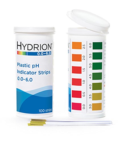 Micro Essential Lab 9200 Hydrion Spectral Plastic pH Test Strips, 0.0 - 6.0, 100 strips/vial (case of 6 vials)