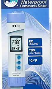 HM Digital COM-100 HMDCOM100 Waterproof EC/TDS And Amp Temperature Combo Meter, 2.1&quot x 2.9&quot x 8.9&quot, White/Purple