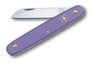 victorinox garden floral knife, swiss made, straight blade, stainless steel, purple