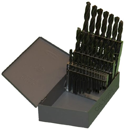 Topline Drill Bit Set 29pcs 1/16"-1/2" by 64th USA Huot Index, Roll Forged