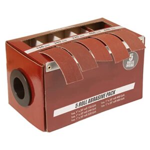 boxed multi-roll assorted abrasive rolls for wood turners, furniture repair, woodworkers, metal workers and automotive body work in assorted grits, includes 150, 240, 320, 400 and 600 grit rolls