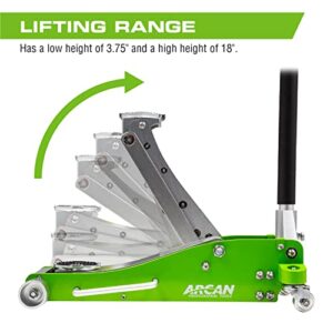 Arcan 3-Ton Quick Rise Aluminum Floor Jack with Dual Pump Pistons & Reinforced Lifting Arm (A20018_A20019)