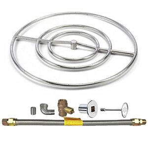 spotix hpc round match lit fire pit burner kit (fps30hckit-ng-mscb) with 30-inch stainless steel burner, natural gas, polished chrome, with flange, key, valve, flex line and fittings