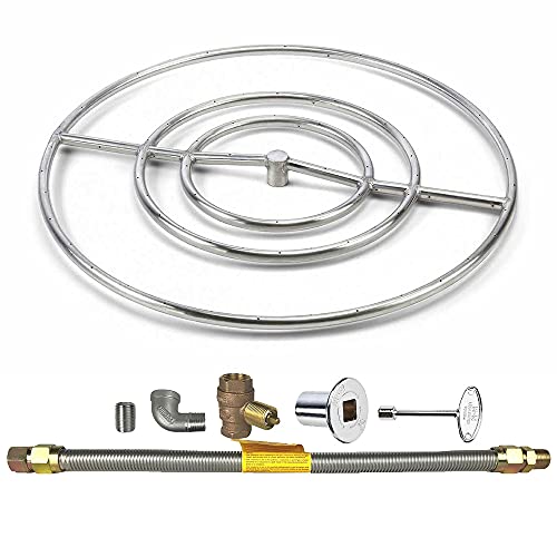 Spotix HPC Round Match Lit Fire Pit Burner Kit (FPS30HCKIT-NG-MSCB) with 30-Inch Stainless Steel Burner, Natural Gas, Polished Chrome, with Flange, Key, Valve, Flex Line and Fittings