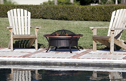 Fire Sense 60859 Fire Pit Copper Rail Steel Fire Bowl with Weave Pattern Wood Burning Lightweight Portable Outdoor Firepit Backyard Fireplace Included Screen Lift Tool - Antique Bronze - 27.5"