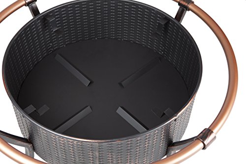 Fire Sense 60859 Fire Pit Copper Rail Steel Fire Bowl with Weave Pattern Wood Burning Lightweight Portable Outdoor Firepit Backyard Fireplace Included Screen Lift Tool - Antique Bronze - 27.5"