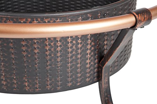 Fire Sense 60859 Fire Pit Copper Rail Steel Fire Bowl with Weave Pattern Wood Burning Lightweight Portable Outdoor Firepit Backyard Fireplace Included Screen Lift Tool - Antique Bronze - 27.5"