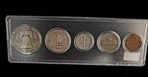 1950 year coin set - 5 us coins mounted in a plastic holder