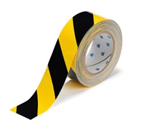 brady toughstripe floor marking tape - yellow and black, non-abrasive tape - 2" width, 100' length - 104317,black on yellow