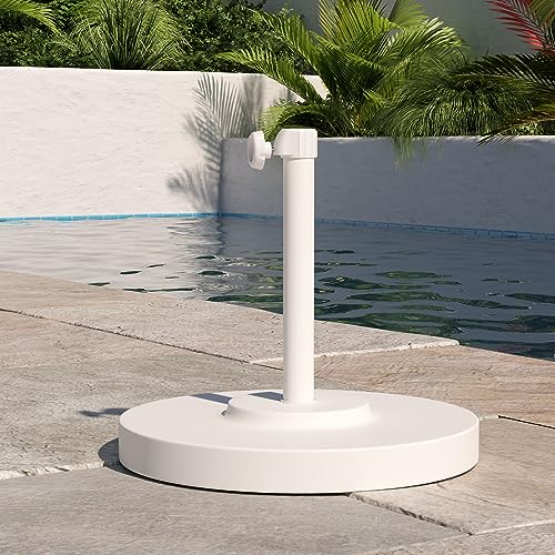 California Umbrella 50 lbs. Round Concrete Weighted Powdercoated Steel Umbrella Base, White Frame