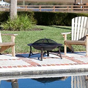 Fire Sense 60857 Fire Pit Roman Brushed Painted Steel Legs Wood Burning Lightweight Portable Patio Outdoor Firepit Backyard Fireplace Included Screen Lift Tool - 35"