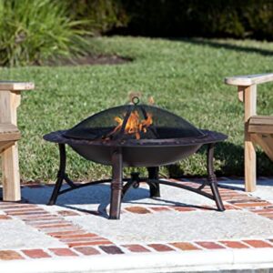 Fire Sense 60857 Fire Pit Roman Brushed Painted Steel Legs Wood Burning Lightweight Portable Patio Outdoor Firepit Backyard Fireplace Included Screen Lift Tool - 35"