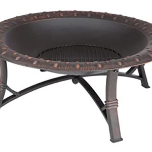 Fire Sense 60857 Fire Pit Roman Brushed Painted Steel Legs Wood Burning Lightweight Portable Patio Outdoor Firepit Backyard Fireplace Included Screen Lift Tool - 35"