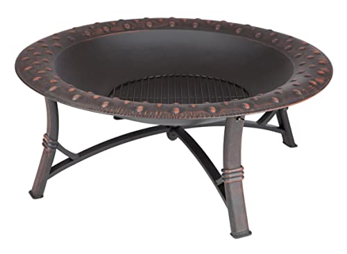 Fire Sense 60857 Fire Pit Roman Brushed Painted Steel Legs Wood Burning Lightweight Portable Patio Outdoor Firepit Backyard Fireplace Included Screen Lift Tool - 35"