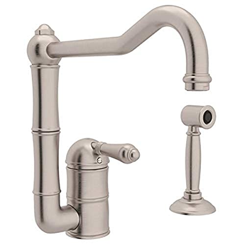 Rohl A3608LMWSSTN-2 Single Handle Column Spout Kitchen Faucet with Sidespray, Satin Nickel