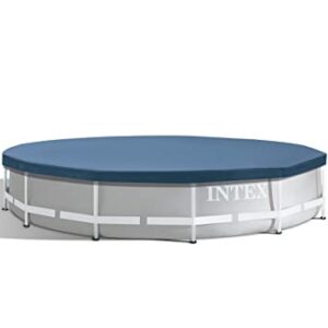 INTEX 28031E Pool Cover: For 12ft Round Metal Frame Pools – Includes Rope Tie – Drain Holes – 10in Overhang – Snug Fit